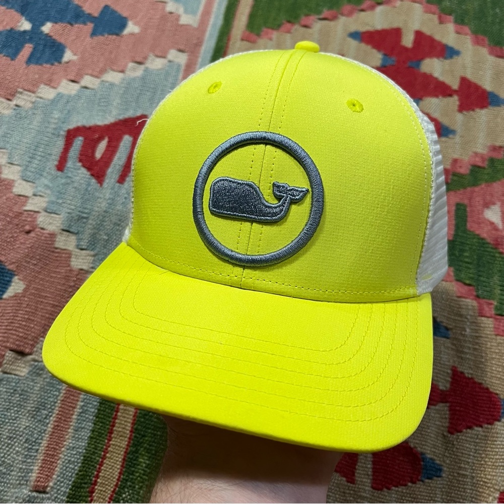 Vineyard Vines Yellow & White Whale Dot Performance Mesh Trucker Snapback Hat